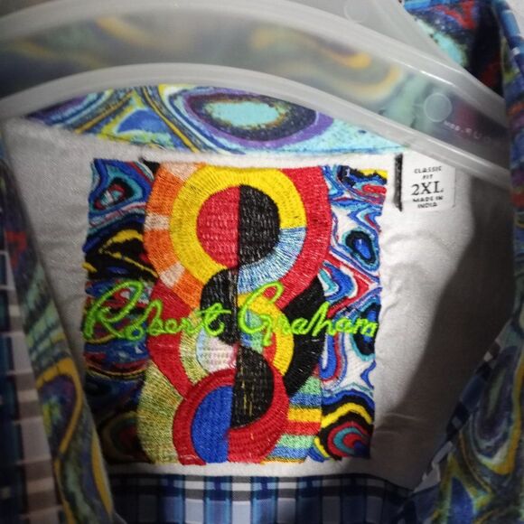 Robert Graham Classic Fit Men's Sky Blue Plaid Button Down Long Sleeve Shirt 2XL - Picture 11 of 11